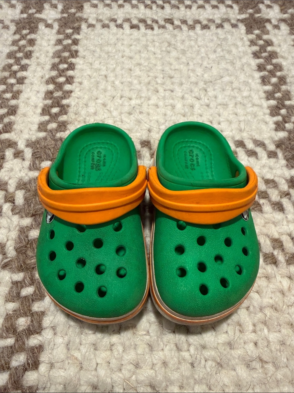 Kids Green and Orange Lightweight Crocs